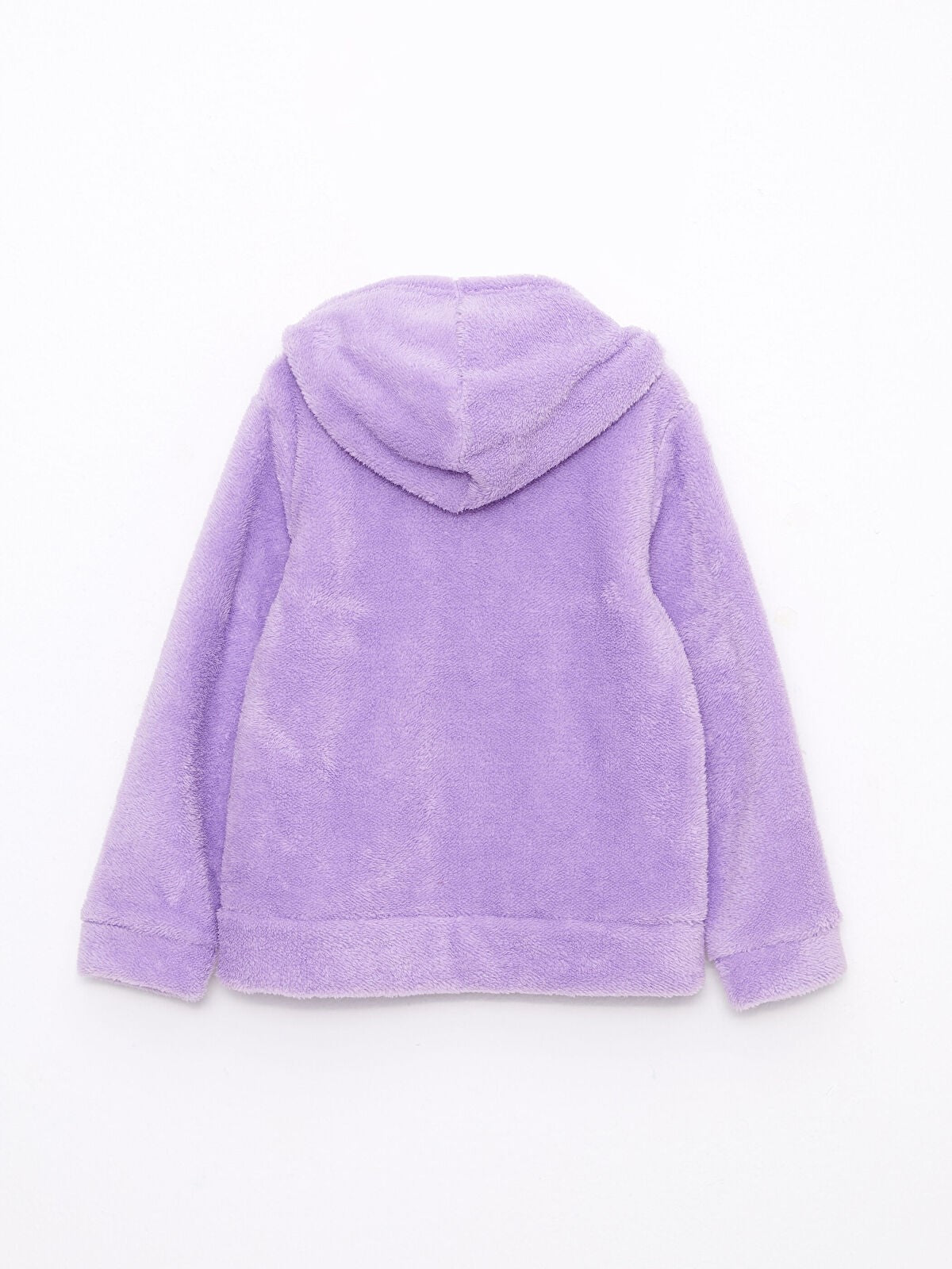 Hooded Basic Long Sleeve Plush Girls Zippered Sweatshirt