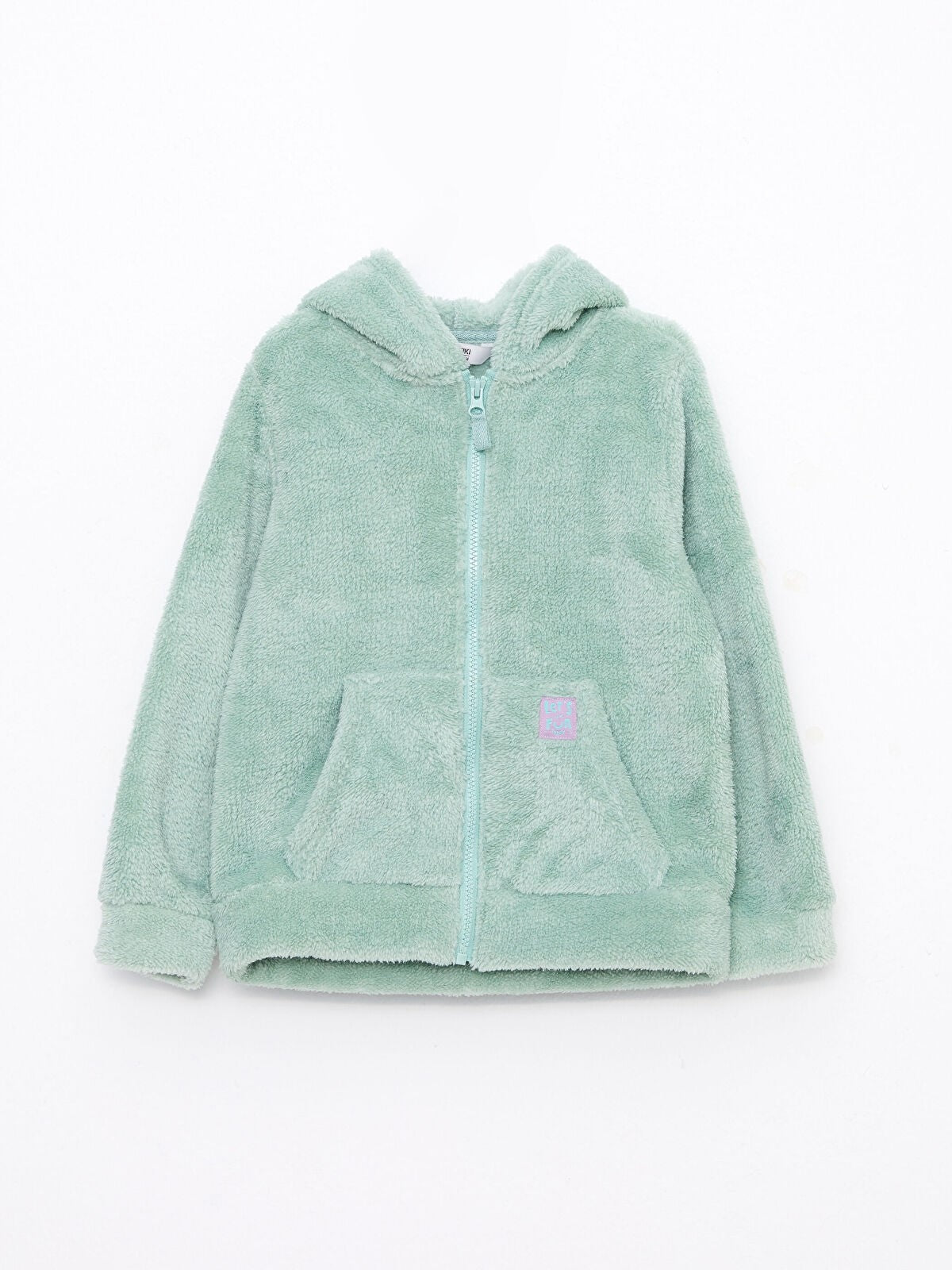 Hooded Basic Long Sleeve Plush Girls Zippered Sweatshirt