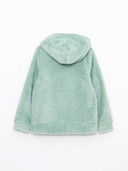 Hooded Basic Long Sleeve Plush Girls Zippered Sweatshirt