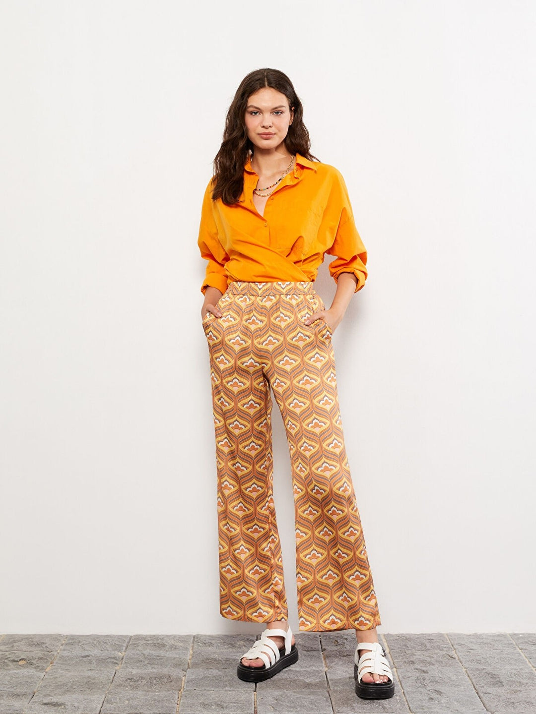 Elastic Waist Comfortable Pattern Patterned Women Trousers