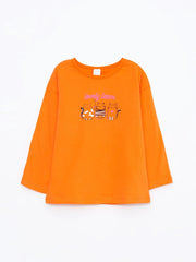 Crew Neck Long Sleeve Printed Baby Girls T-Shirt